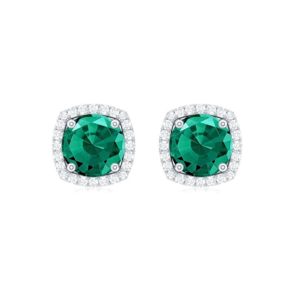 14K Emerald & Diamond Halo Stud Earrings